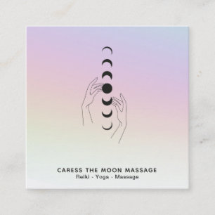 *~* Caress The Phases Moon Celestial Hands Rainbow Square Business Card
