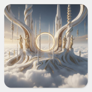 Caretakers Guard Sky Portal In The Clouds Square Sticker