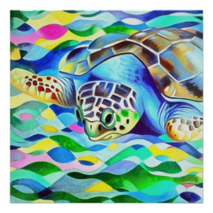 Caretta Caretta Turtle Cute And Colourful Art Poster