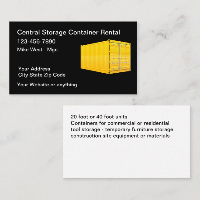 Cargo Container Storage Services Business Card (Front/Back)
