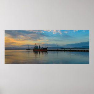 Cargo ship parked at ushuaia port, argentina poster