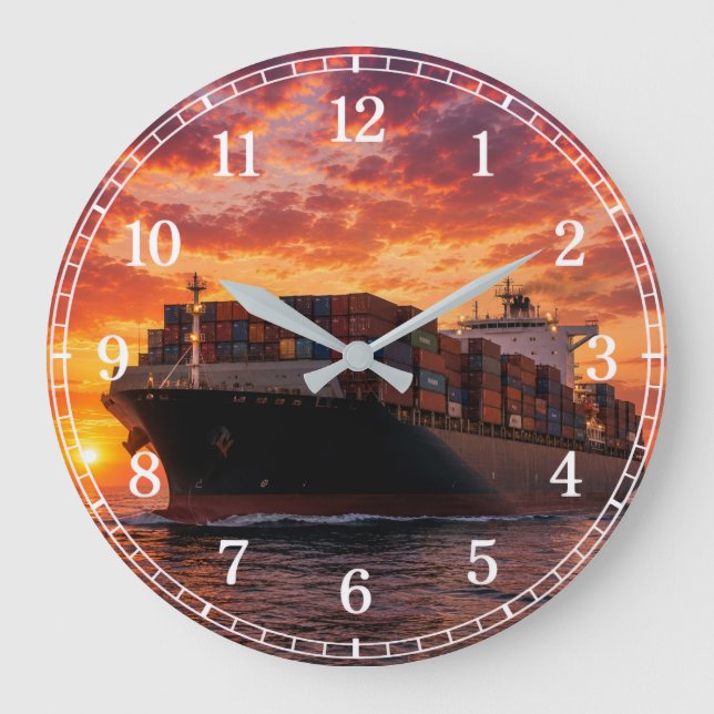 Cargo Ship Wall Clock — Industrial Maritime Design (Front)