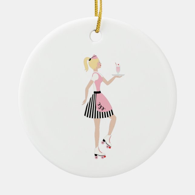 Carhop Girl Ceramic Tree Decoration (Front)