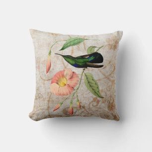 Carib Hummingbird Vintage Grunge Throw Pillow