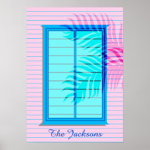 Caribbean Beach House Hideaway in Pastel Pink Blue Poster