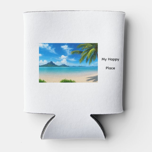 Caribbean Beach My Happy Place Can Cooler (Front)