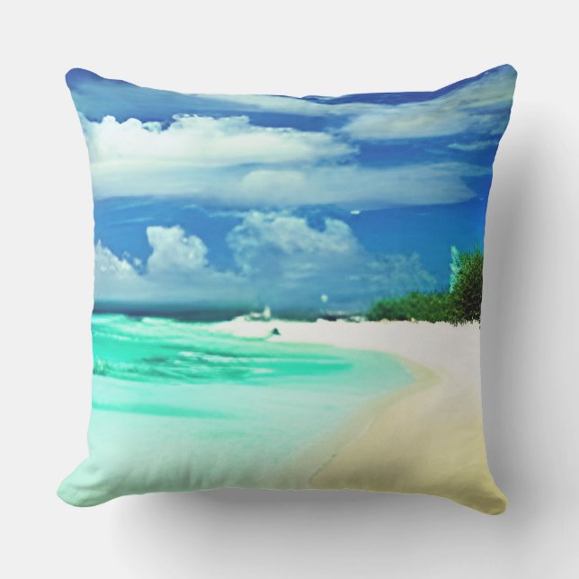 Caribbean Beach with Deep Blue Summer Sky Cushion (Front)
