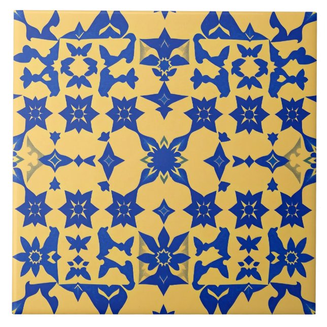 Caribbean Blue Gold Tile Motif Pattern Azulejo  (Front)