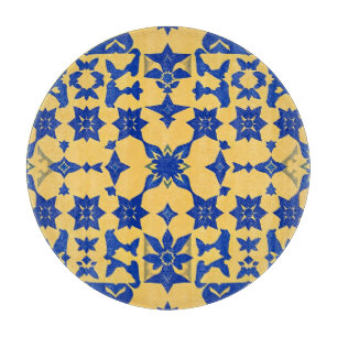 Caribbean Blue Gold Tile Motif Pattern Azulejo Cutting Board