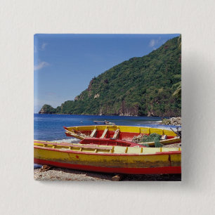 Caribbean, BWI, St. Lucia, Sailboats, Soufriere. 15 Cm Square Badge
