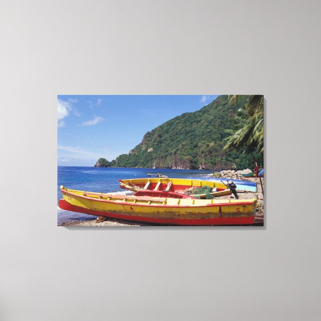 Caribbean, BWI, St. Lucia, Sailboats, Soufriere. Canvas Print (Front)