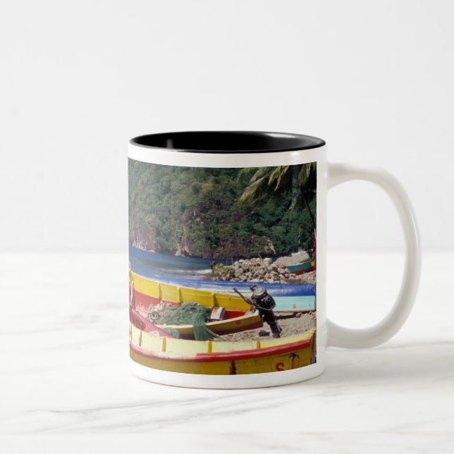 Caribbean, BWI, St. Lucia, Sailboats, Soufriere. Two-Tone Coffee Mug (Right)