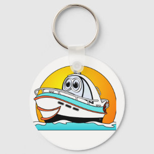 Caribbean Cartoon Motor Boat Key Ring