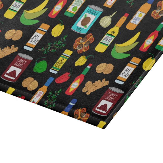 Caribbean Chef Jamaican Food Patterned Cutting Board (Corner)