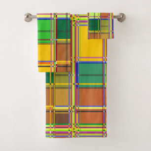 Caribbean Colorful Fabric Madras Tartan Bath Towel Set