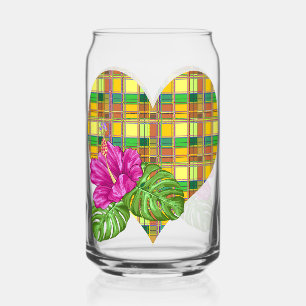 Caribbean Colorful Fabric Madras Tartan Can Glass