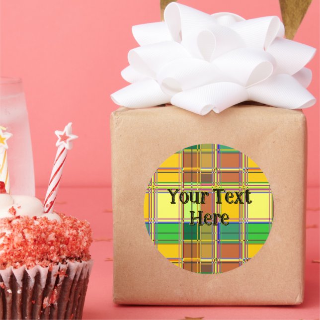 Caribbean Colorful Fabric Madras Tartan Classic Round Sticker (Party)