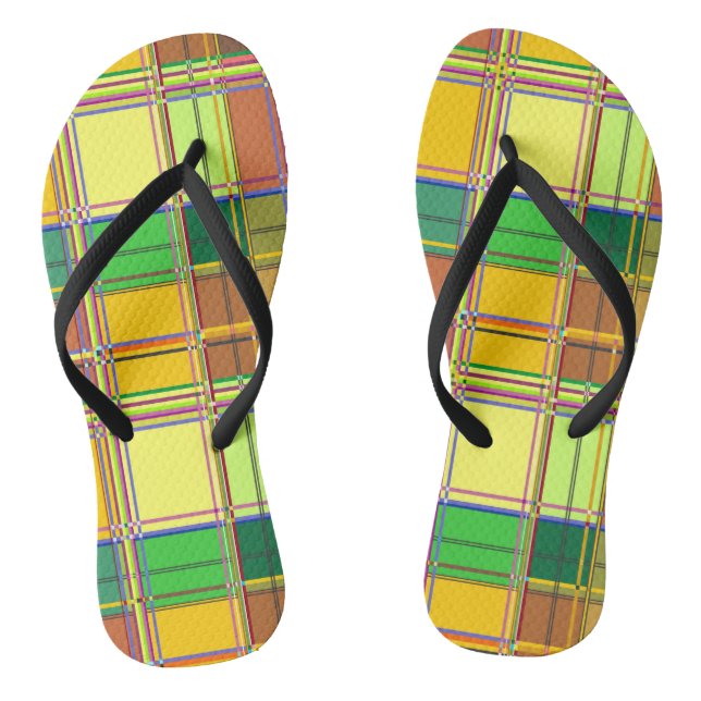 Caribbean Colorful Fabric Madras Tartan Flip Flops (Footbed)