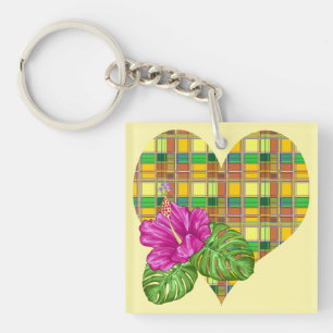 Caribbean Colorful Fabric Madras Tartan Key Ring