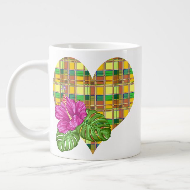 Caribbean Colorful Fabric Madras Tartan Large Coffee Mug (Left)
