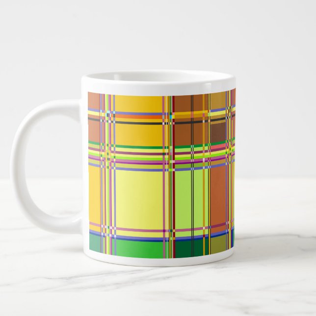Caribbean Colorful Fabric Madras Tartan Large Coffee Mug (Left)