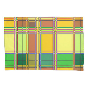 Caribbean Colorful Fabric Madras Tartan Pillowcase