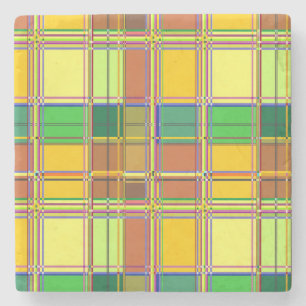 Caribbean Colorful Fabric Madras Tartan Stone Coaster