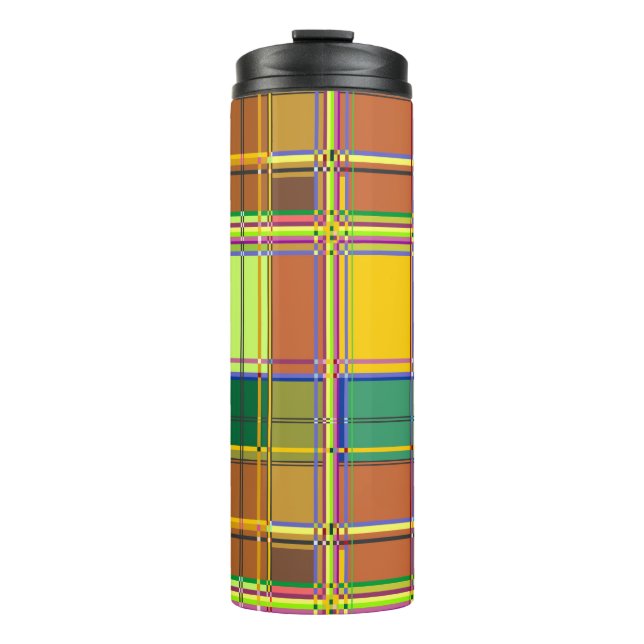 Caribbean Colorful Fabric Madras Tartan Thermal Tumbler (Front)