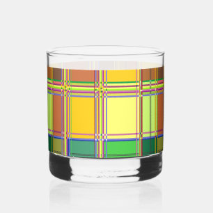 Caribbean Colorful Fabric Madras Tartan Whiskey Glass