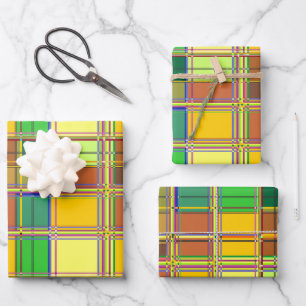 Caribbean Colorful Fabric Madras Tartan Wrapping Paper Sheet
