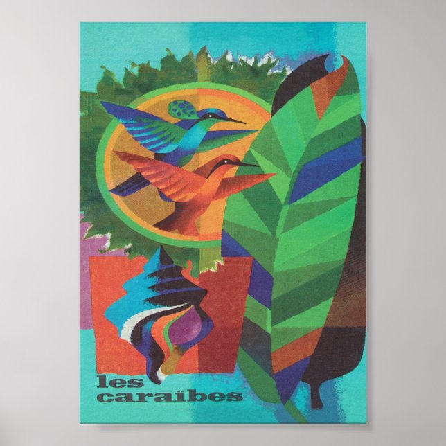 Caribbean Colourful Retro Vintage Travel Poster (Front)