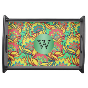 Caribbean Colours Boho Floral and Custom Monogram Serving Tray