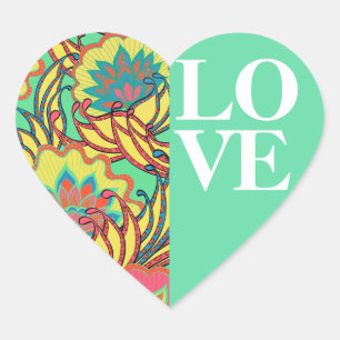 Caribbean Colours Boho Floral LOVE Heart Sticker