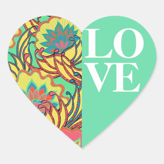 Caribbean Colours Boho Floral LOVE Heart Sticker (Front)