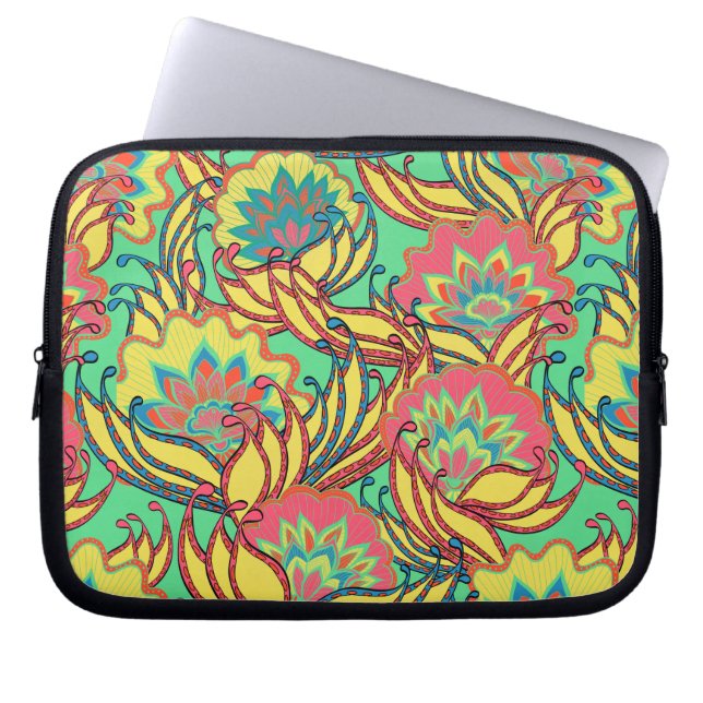Caribbean Colours Boho Floral Pattern Laptop Sleeve (Front)