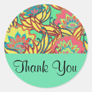 Caribbean Colours Boho Floral Thank You Classic Round Sticker