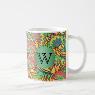 Caribbean Colours Boho Floral With Monogram Coffee Mug
