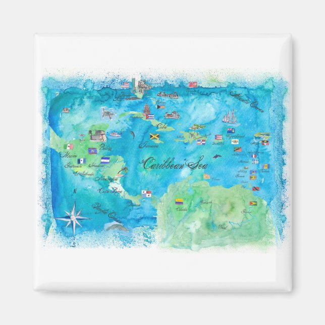 Caribbean Cruise Travel Poster Map Antilles West Magnet (Front)