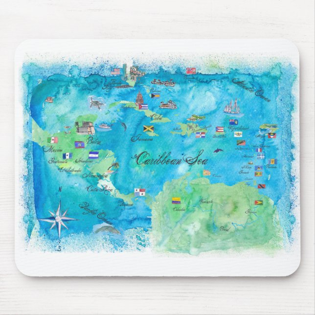 Caribbean Cruise Travel Poster Map Antilles West Mouse Mat (Front)