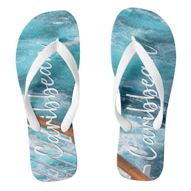 Caribbean Cruise Turquoise Wake Travel Photography Flip Flops (Footbed)