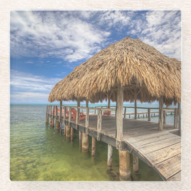 Caribbean Dock Glass Coaster (Front)