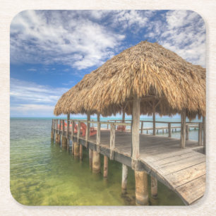 Caribbean Dock Square Paper Coaster