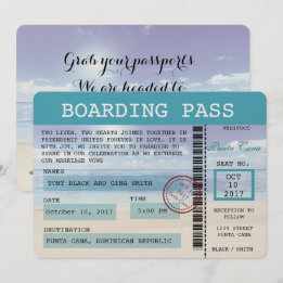 Caribbean Dreamz Wedding Boarding Pass Invitation