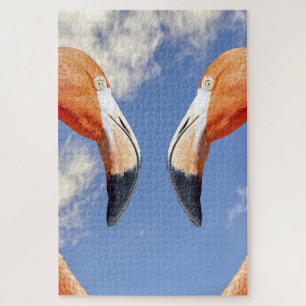 Caribbean flamingo love heart jigsaw puzzle