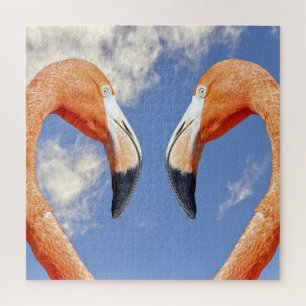 Caribbean flamingo love heart jigsaw puzzle
