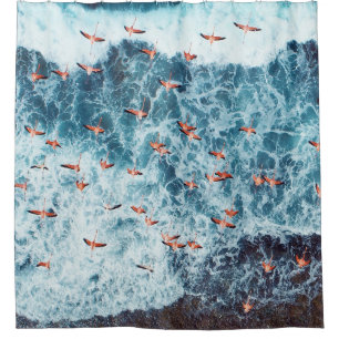 Caribbean Flamingos: Nature's Flight Scene Shower Curtain