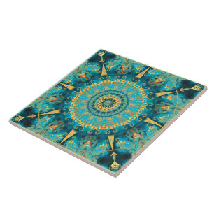Caribbean Gold Mandala Ceramic Tile