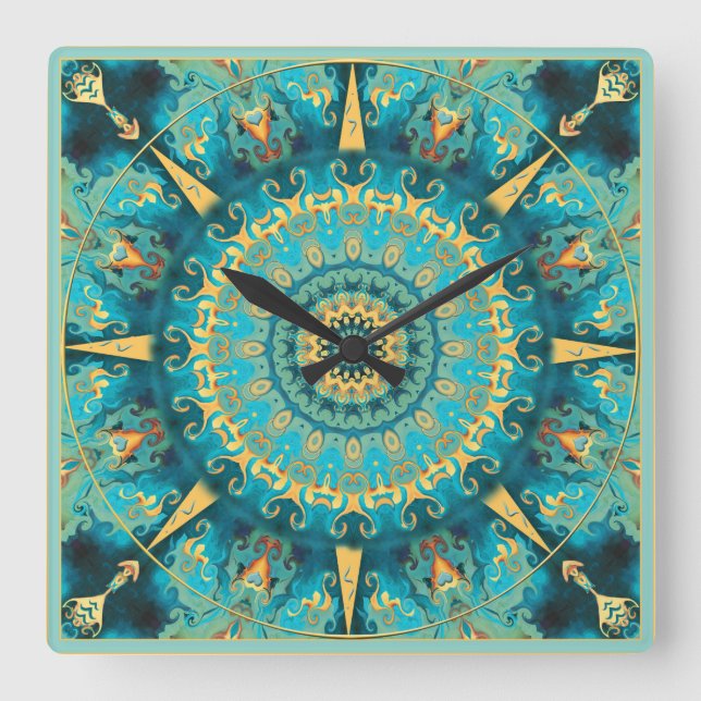 Caribbean Gold Mandala  Wall Clock (Front)