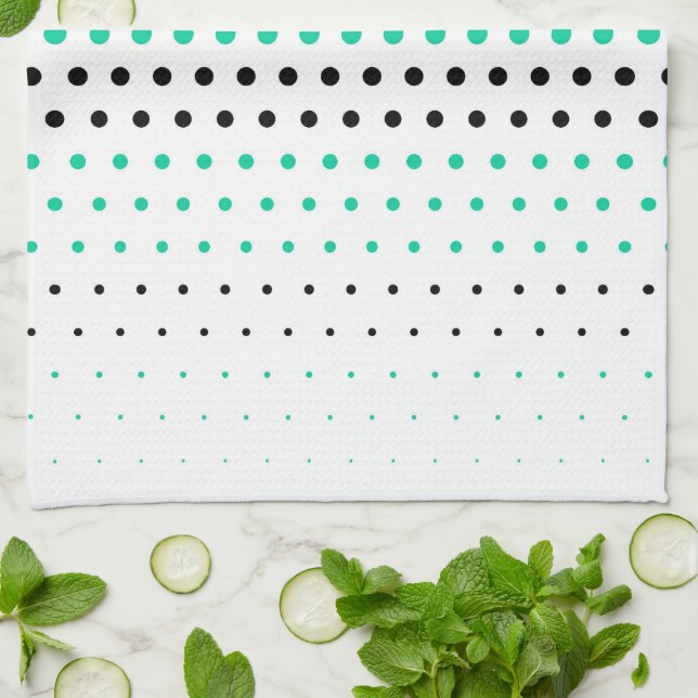 Caribbean Green and Black Polka Dot Tea Towel (Folded)