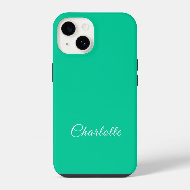 Caribbean Green Solid Colour Custom Name iPhone Case (Back)